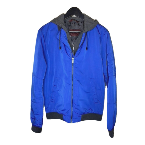 Zara Other - Zara Man Blue Hooded Bomber Jacket Men’s Size Medium